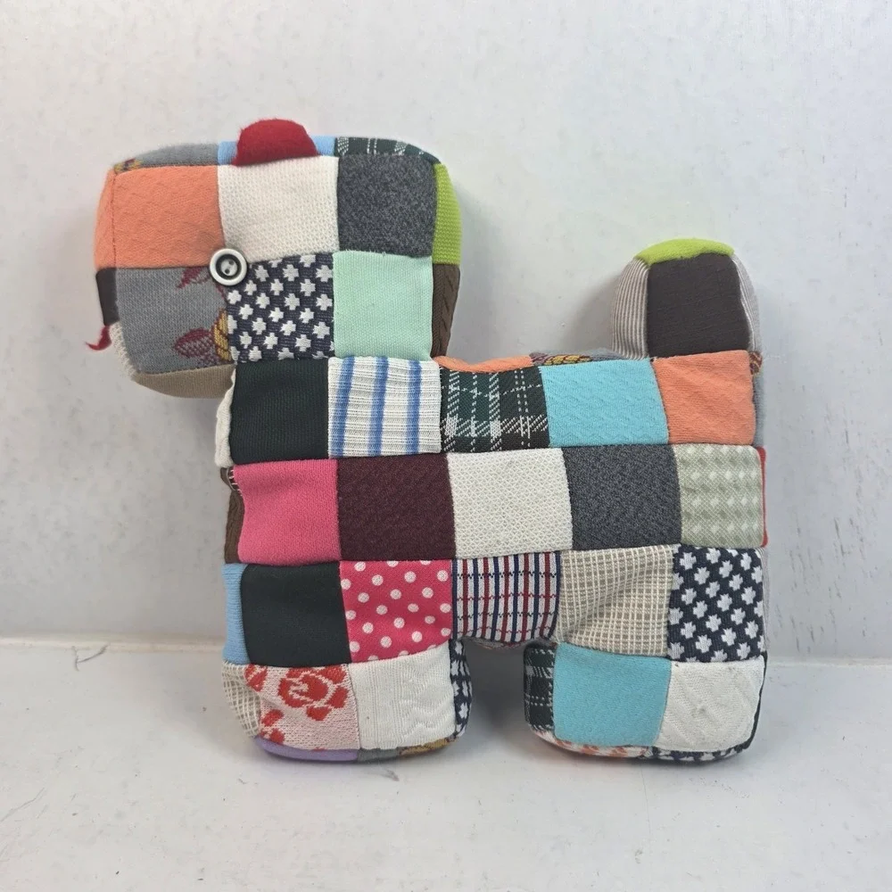 VTG Handmade Patchwork Quilt Fabric Dog Plush Stuffed Animal Folk Art Cottage
